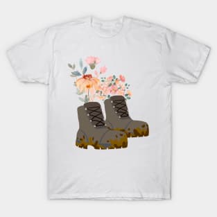 Hiking boots with wildflowers T-Shirt